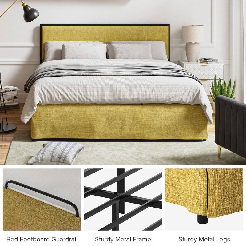 Oliver Modern Washable Slipcover Bed Upholstered Metal by HULALA HOME