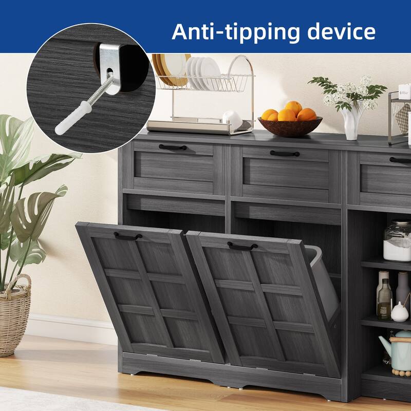 Moasis 58.3" Wide Kitchen Island With Double Tilt Out Trash Can Cabinet