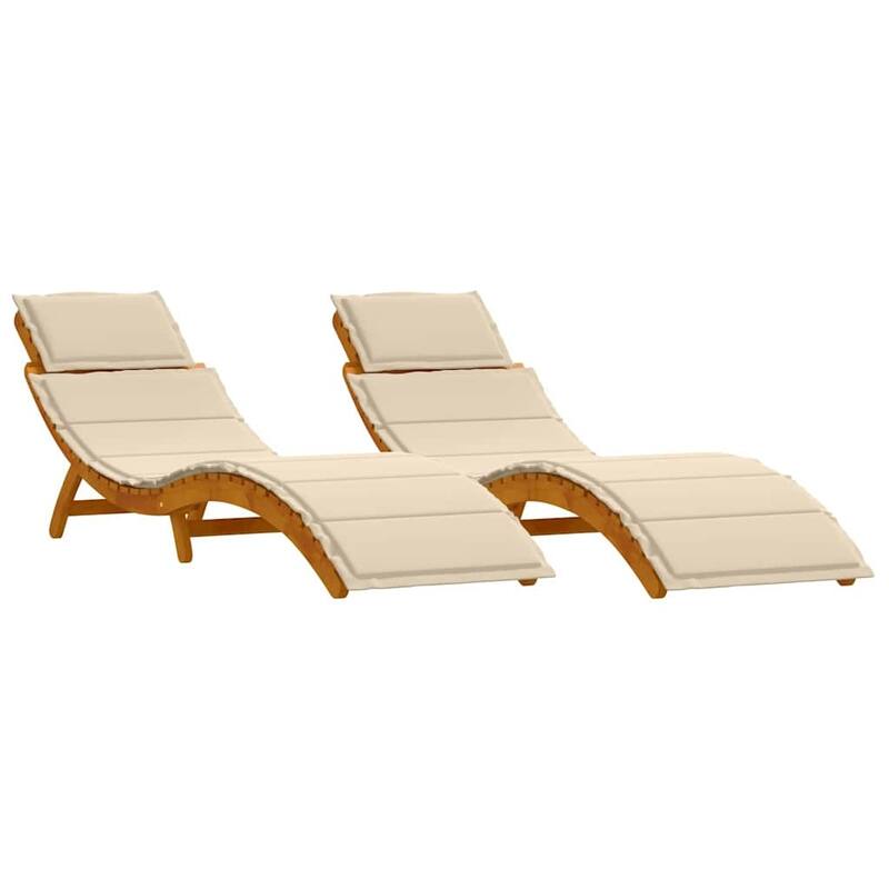 vidaXL Sun lounger 2 pcs Beige 184 x 55 x 64cm Solid Acacia wood - 72.4 x 21.7 x 25.2