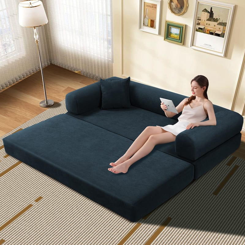 3-in-1 Convertible Sleeper Sofa with Pillows & Storage - Navy