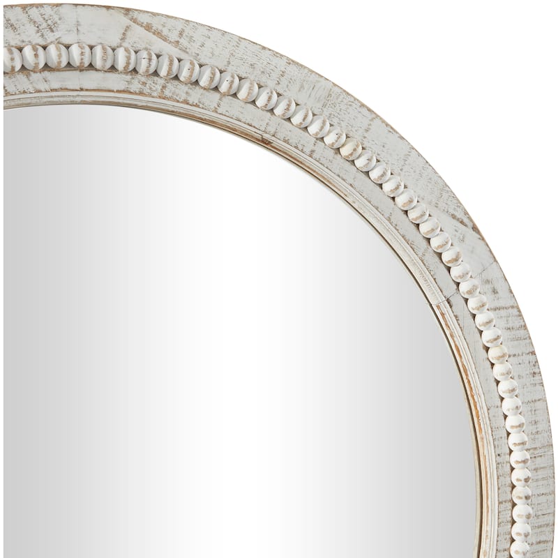 Contemporary Wood Distressed Wall Mirror with Beaded Detailing - Brown or White