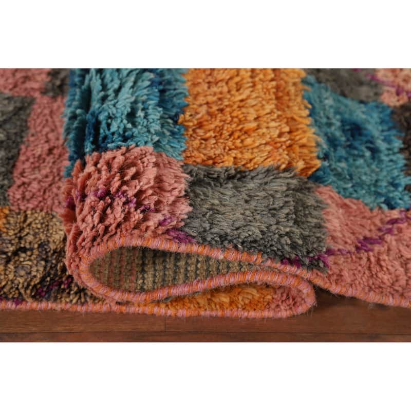 Checkered Plush Moroccan Oriental Area Rug Handmade Wool Carpet - 6'6" x 10'9"