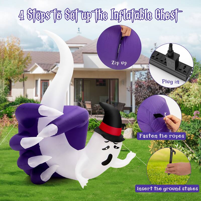 Gymax 6 FT Inflatable Horror White Ghost Halloween Decor w/ Built-in