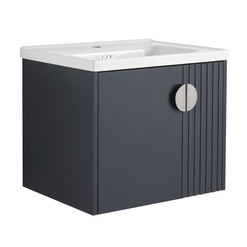 Modern Wall-Mounted Bathroom Vanity with Ceramic Sink, Soft-Close Doors, and 3 Pairs of Metal Handles for Customization