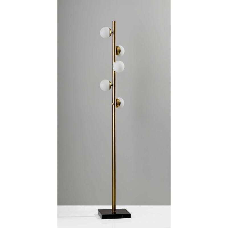 65-Inch Brass LED Floor Lamp with White Glass Shade and Black Base Rotary Switch Plug-In for Home Decor - 65”H x 10”W x 10”D