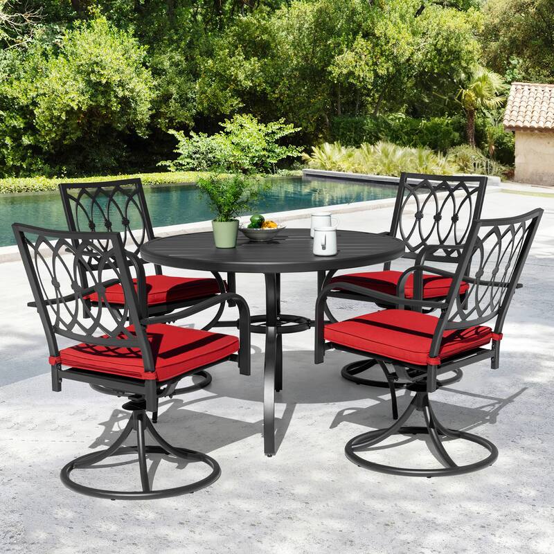 5-Piece Metal Outdoor Dining Set with Umbrella Hole and 4 Swivel Chairs