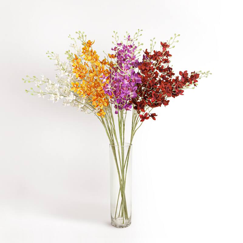 Set of 4 Petite Purple Fuchsia Artificial Dendrobium Orchid Flower Stem Spray 34in - 34" L x 4" W x 4" DP