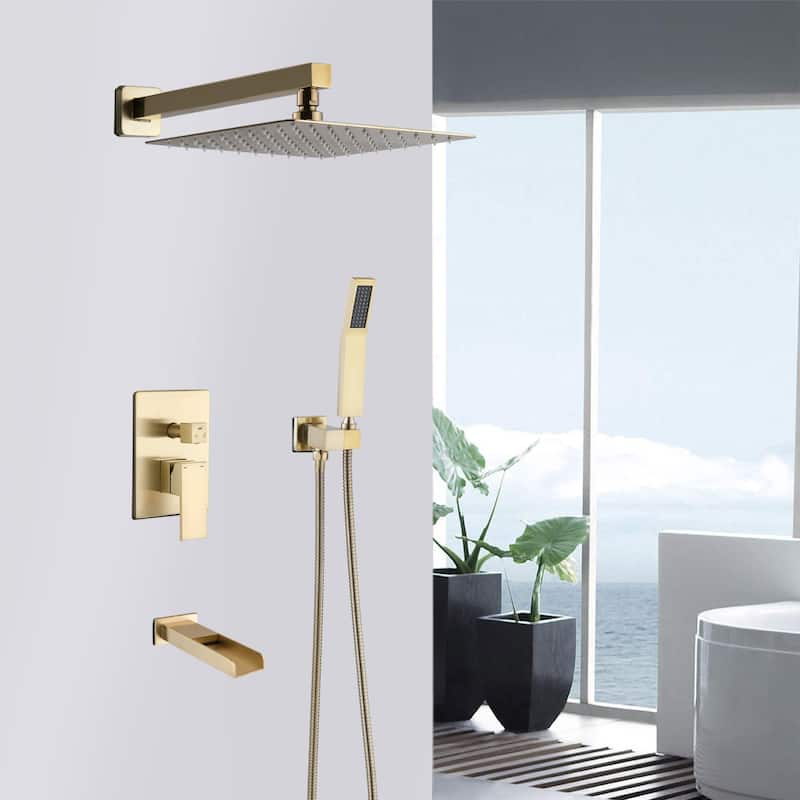 YASINU 3 Function Wall Mounted Handheld Shower Tub Faucet Trim Kit With Rough-in Valve