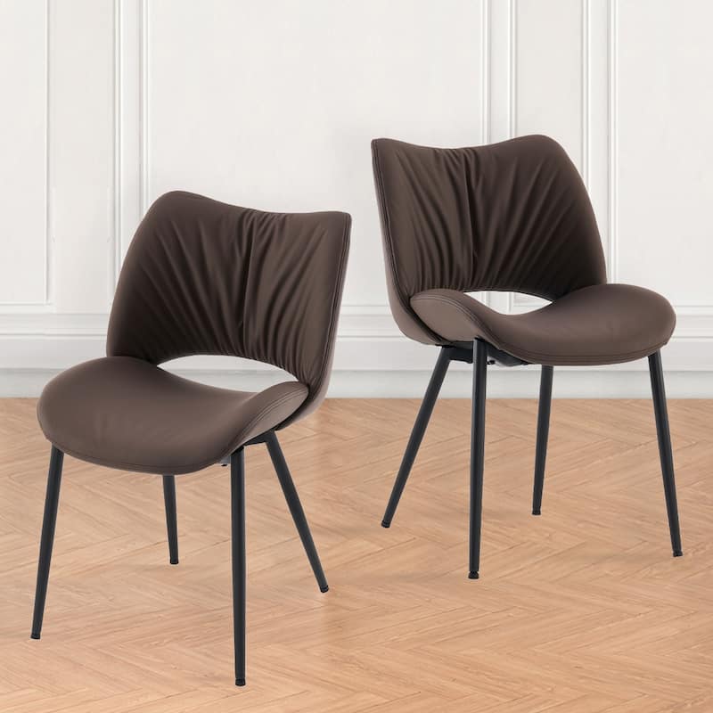Modern PU Leather Dining Chairs Set of 2, Upholstered Kitchen Chairs - Brown