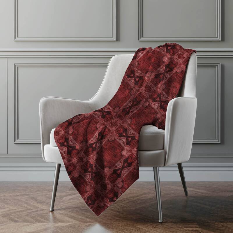 Premium Machine Washable Boho Moroccan Sherpa Throw Blanket - Burgundy - 4'2" x 5'10"
