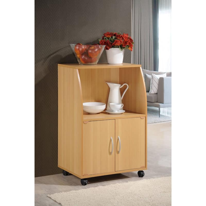 33" Beige Solid Microwave Kitchen Cart