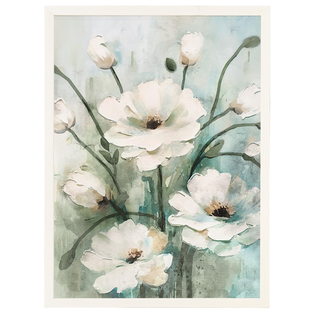Sincere Surroundings White Wood Framed Ready to Hang Wall Décor White Flowers Oil Painting