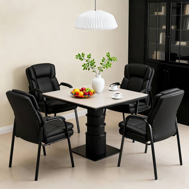 Ergonomic Guest Chairs with PU Leather Upholstery & Steel Frame - Set of 4