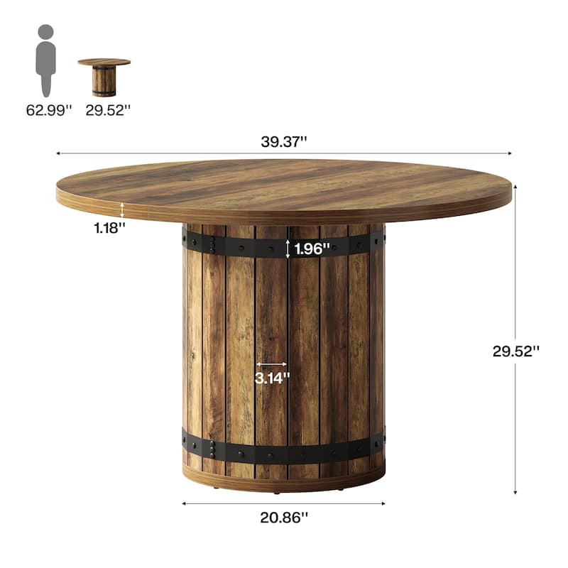 39'' Wooden Round Dining Table with Fence Pedestal for 4 People