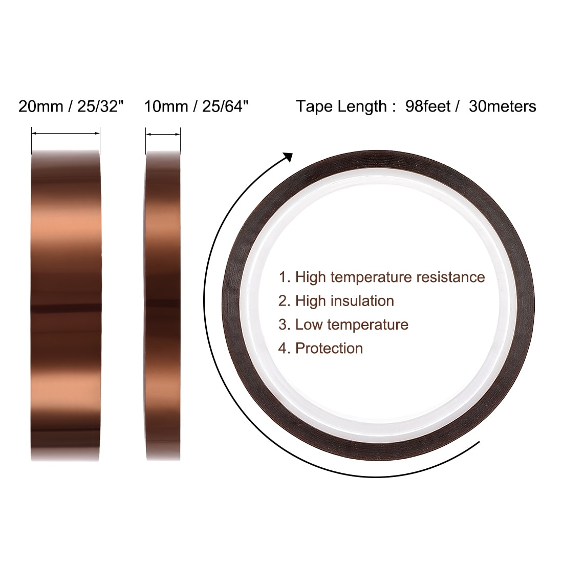 250C-300C High Temp Tape 25/64 Inch x 98ft Heat Resistant Polyimide Tape -  Brown - Bed Bath & Beyond - 37332373