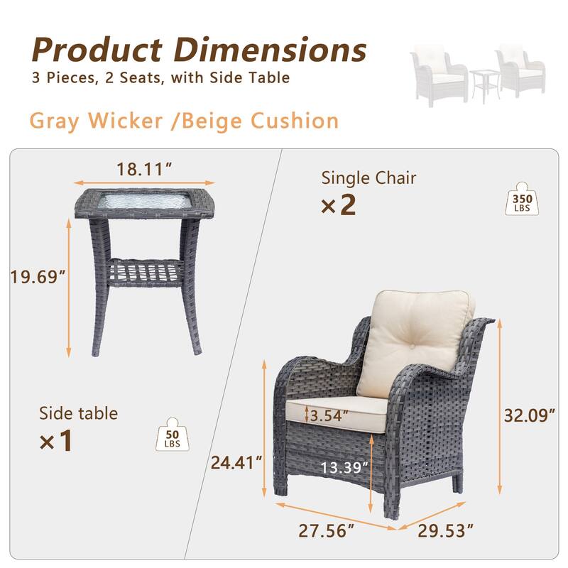 High Back Gray Wicker Rattan Outdoor Patio table and chairs Set