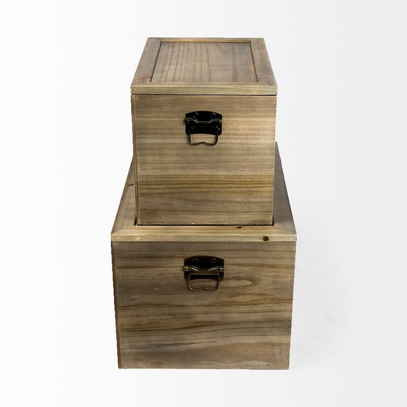 Sonny 23.6L x 15.7W x 13.8H Set of Two Brown Wood and Wicker W/ Metal Detail Rectangular Boxes - 23.6L x 15.7W x 13.8H