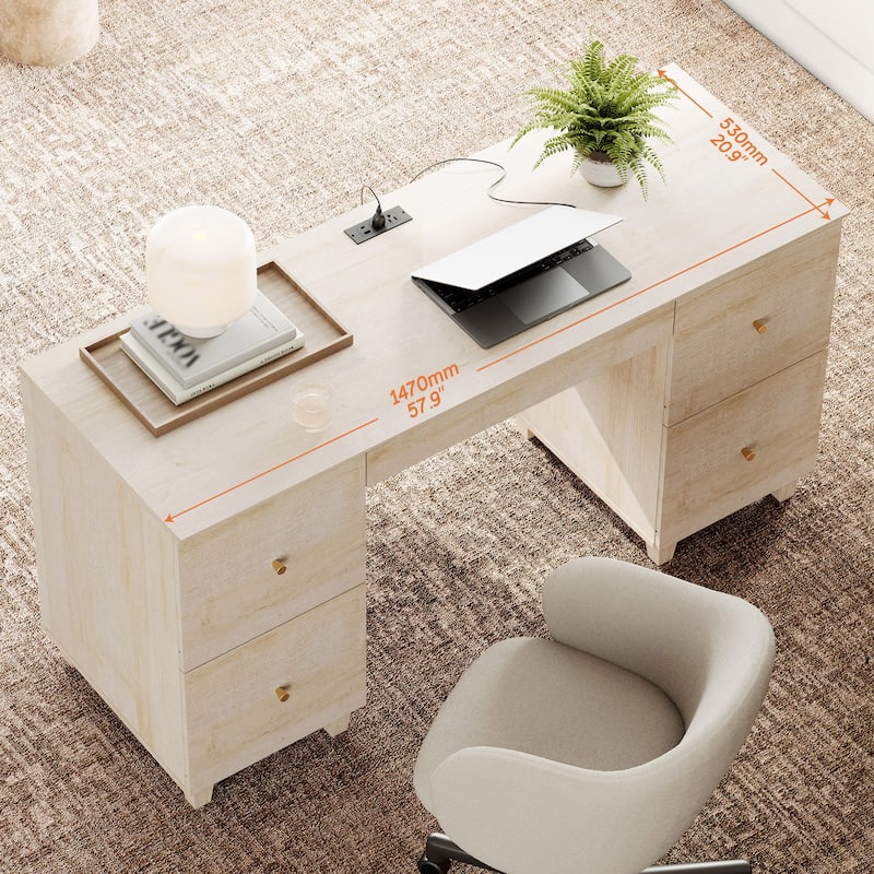 WAMPAT Executive Desk with 5 Drawers, 58 Inch Wide for Home Office