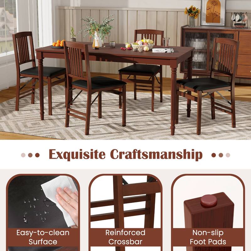 Gymax Folding Dining Chairs Set of 4 /Padded Seat Rubber Wood Frame