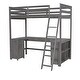 preview thumbnail 5 of 16, Wood Twin Size Loft Bed with Drawers and Storage Shelves, Children Bed Frame with U-Shaped Desk for Bedroom, Antique Brown