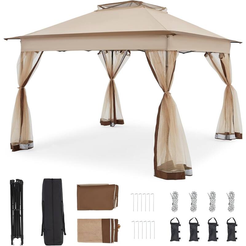Bezseller 11' x 11' Pop -up Gazebo Tent with Mosquito Netting, Outoor Canopy Tent for Patio Garden Backyard Party