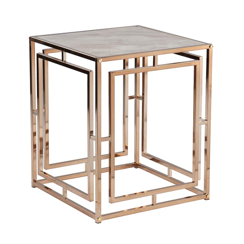 SEI Furniture Simons Transitional Faux Marble & Glass Top Side Table