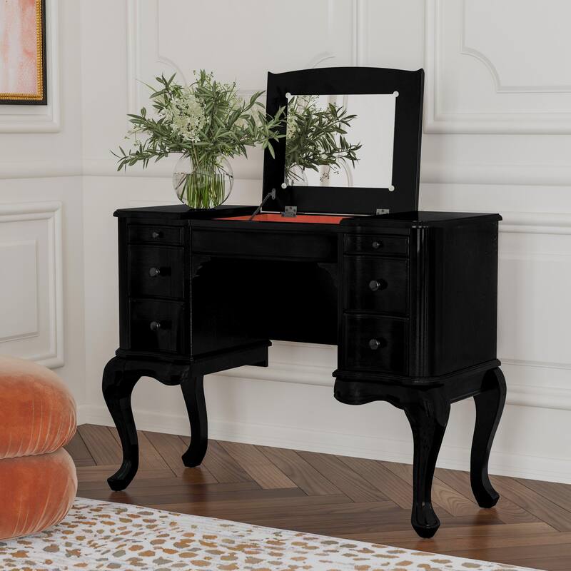 Charlotte 40 in. W Rectangular Wood Vanity/Valet Desk with Storage Drawers and Mirror