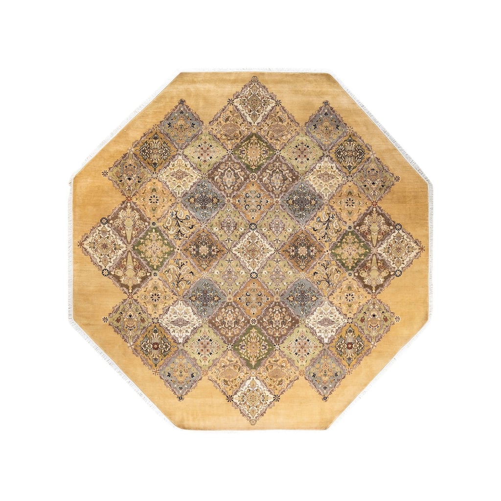 Overton Hand Knotted Wool Vintage Inspired Traditional Mogul Yellow Octagon Area Rug - 8 x 8