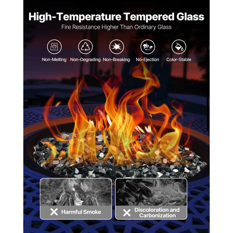Black Tempered Reflective Crushed Fire Glass 10 lbs. High Heat - 1/2 inch