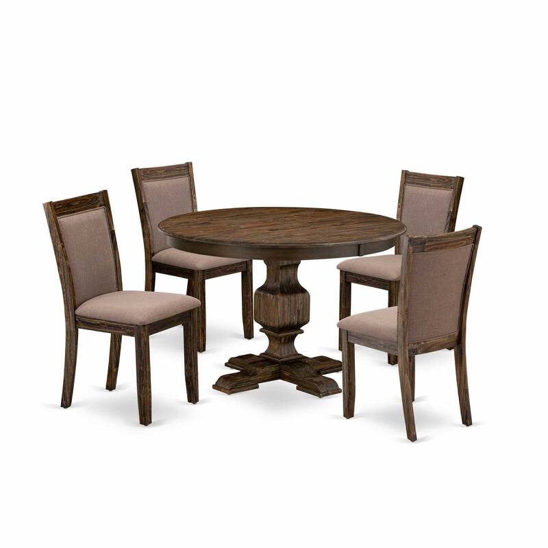 HomeStock 5-Piece Distressed Jacobean Finish Solid Wood Top Dining Table with 4 Parson Chair