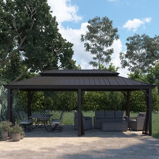 12x20 Ft Aluminum Hardtop Double Roof Gazebo with Nettings