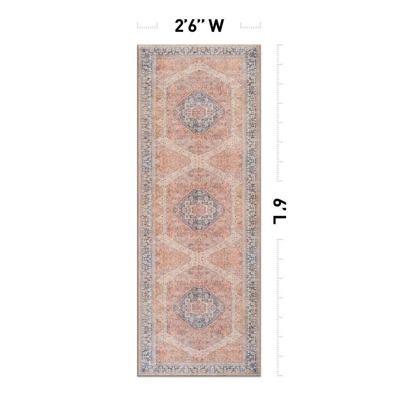 Beige Medallion Flat Pile Washable Rug - Pet Friendly, Non-Slip for Entryway and Bedroom