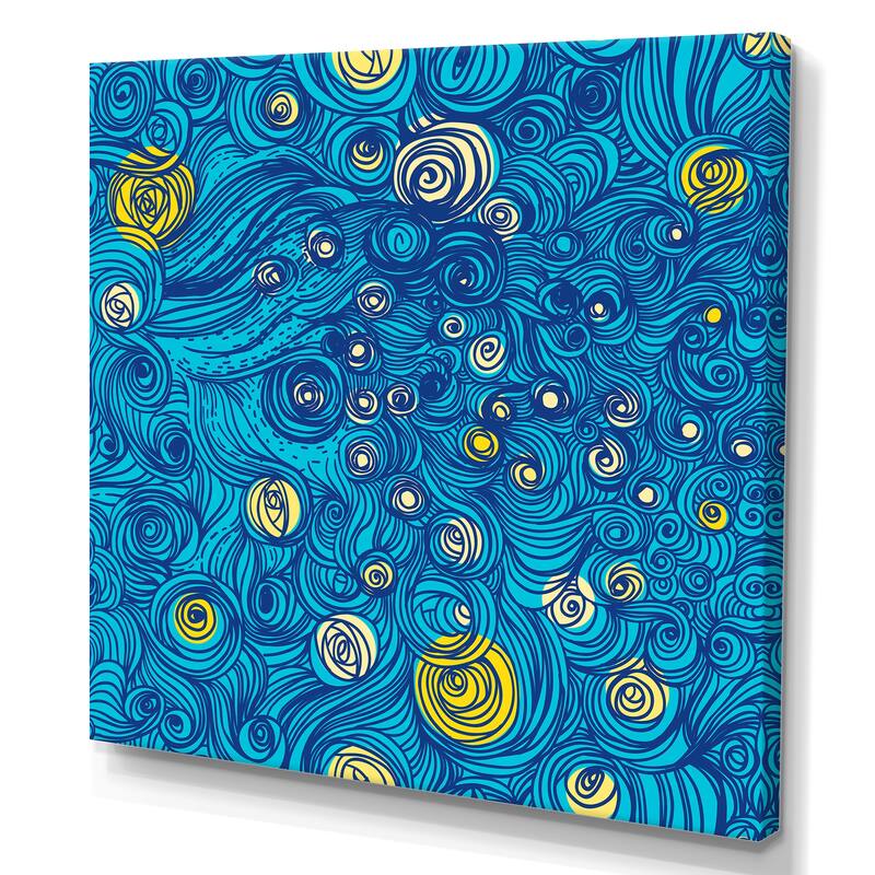 Designart "Starry Night Yellow And Blue" Modern Canvas Wall Art Print