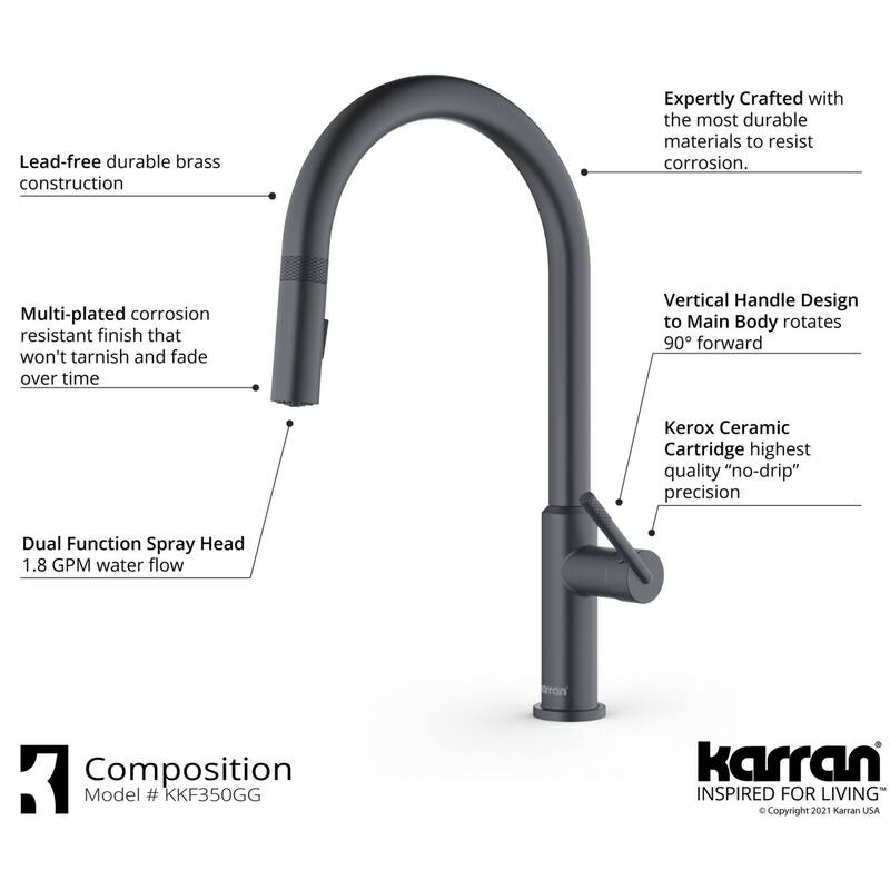 Karran USA KKF350 Lagrange 1.8 GPM Single Hole Pull Down Kitchen