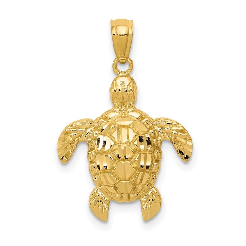 Curata 14k Yellow Gold 18" Diamond-Cut Sea Turtle Pendant Necklace - 17x25mm