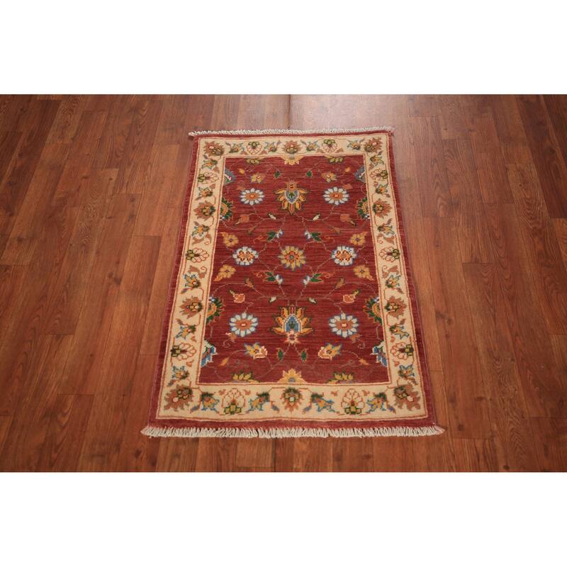 Floral Kazak Oriental Foyer Rug Hand-Knotted Orange Wool Carpet - 2'0" x 3'0"