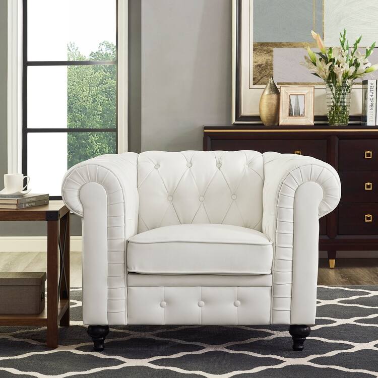 Chesterfield 3 Piece Living Room Sectional Sofa Set with Rolled Arms Button Tufted Cushion Sofa Loveseat for Living Room