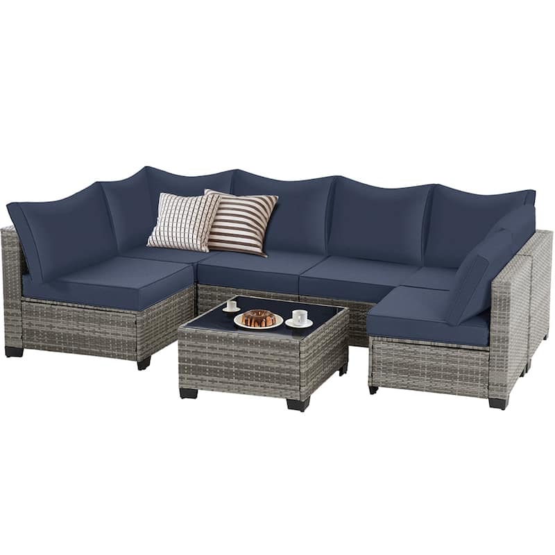 7 Pieces Outdoor Conversation Sets Patio Sectional Furniture Set--Clearance