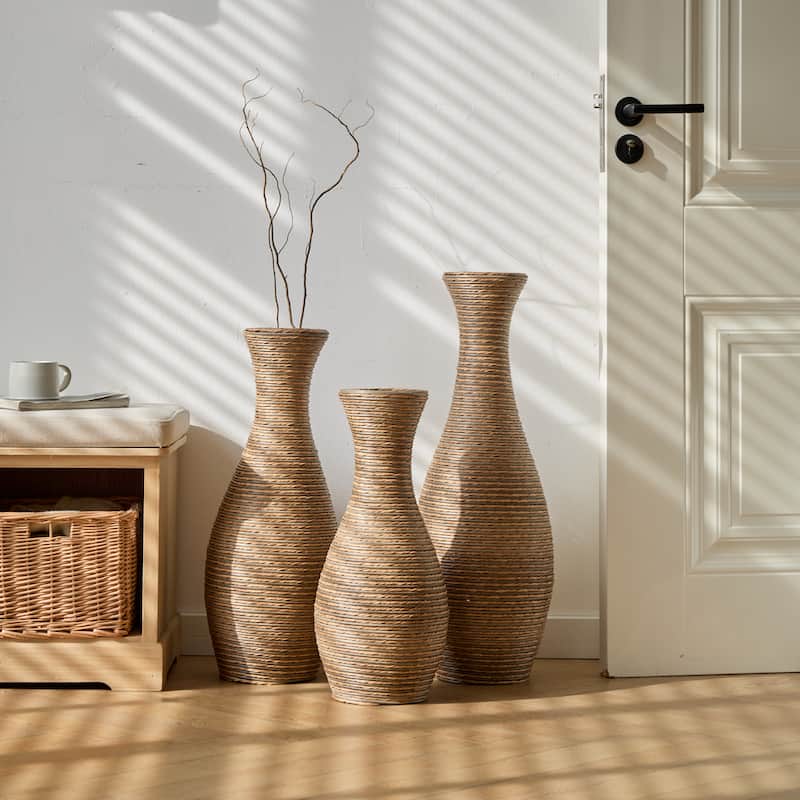 3-Piece Artificial Rattan Floor Vase - For Living Room Decoration, Entrance Or Hallway - For Dry Or Silk Flower Arrangements