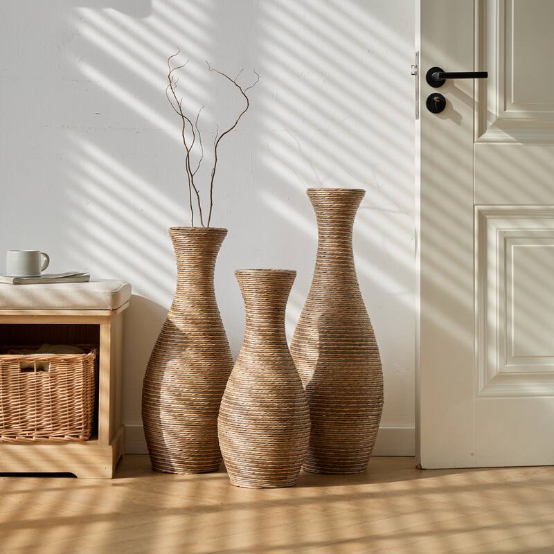Hand-Woven PVC Rattan Floor Vase