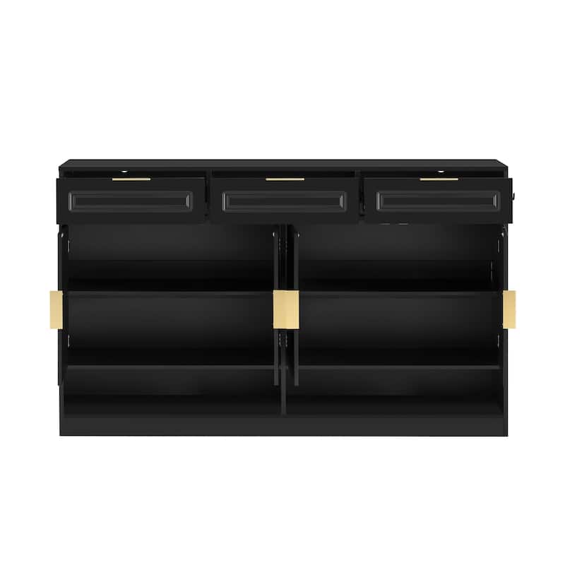 Sideboard with 4 Doors & 3 Drawers, Buffet Cabinet with Adjustable Shelf & Open Shelf, Multi-Functional Wooden Storage Cabinet