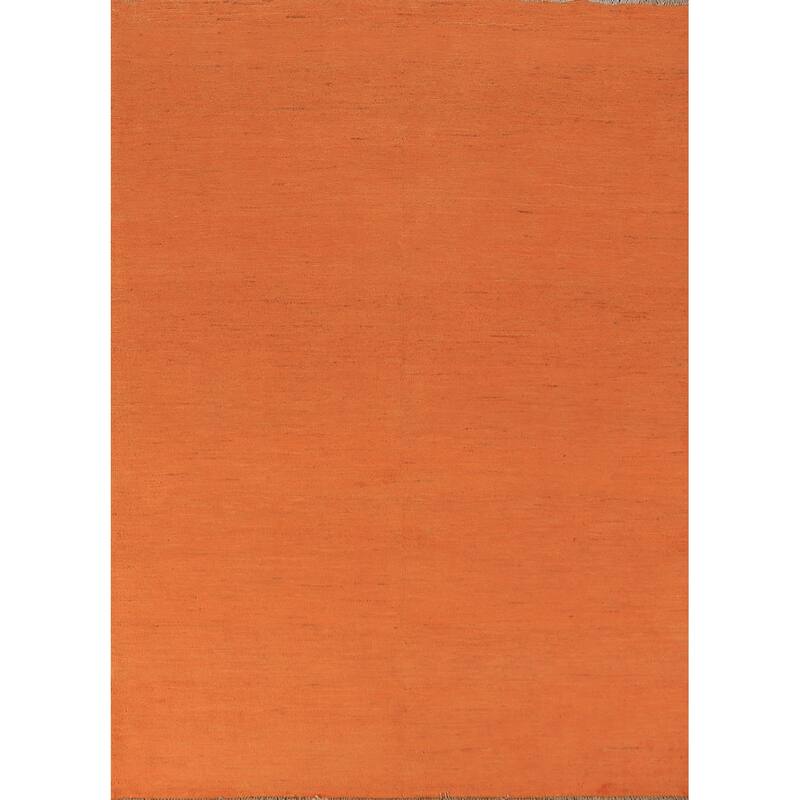 Orange Gabbeh Modern Area Rug Hand-Knotted Wool Carpet - 4'10" x 6'8"