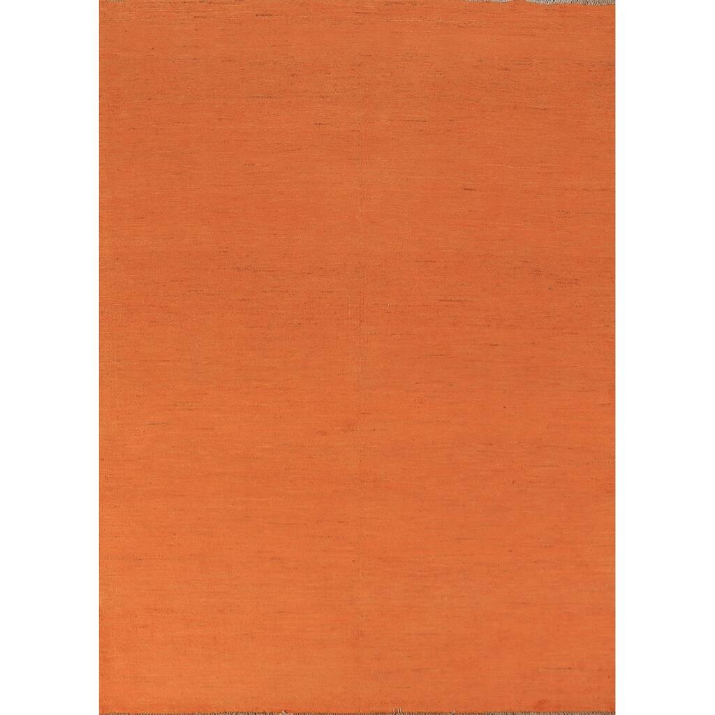 Orange Gabbeh Modern Area Rug Hand-Knotted Wool Carpet - 4'10" x 6'8"