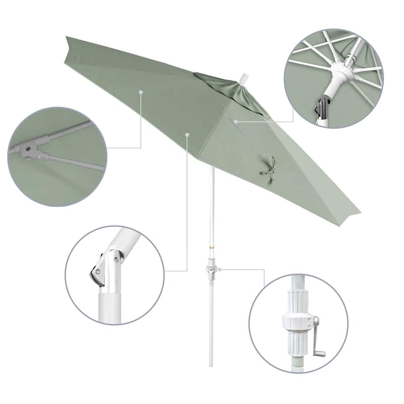 California Umbrella 9' Rd.Crank Lift, Collar Tilt, Aluminum Pole, Fiberglass Rib Patio Umbrella, White Finish, Sunbrella Fabric