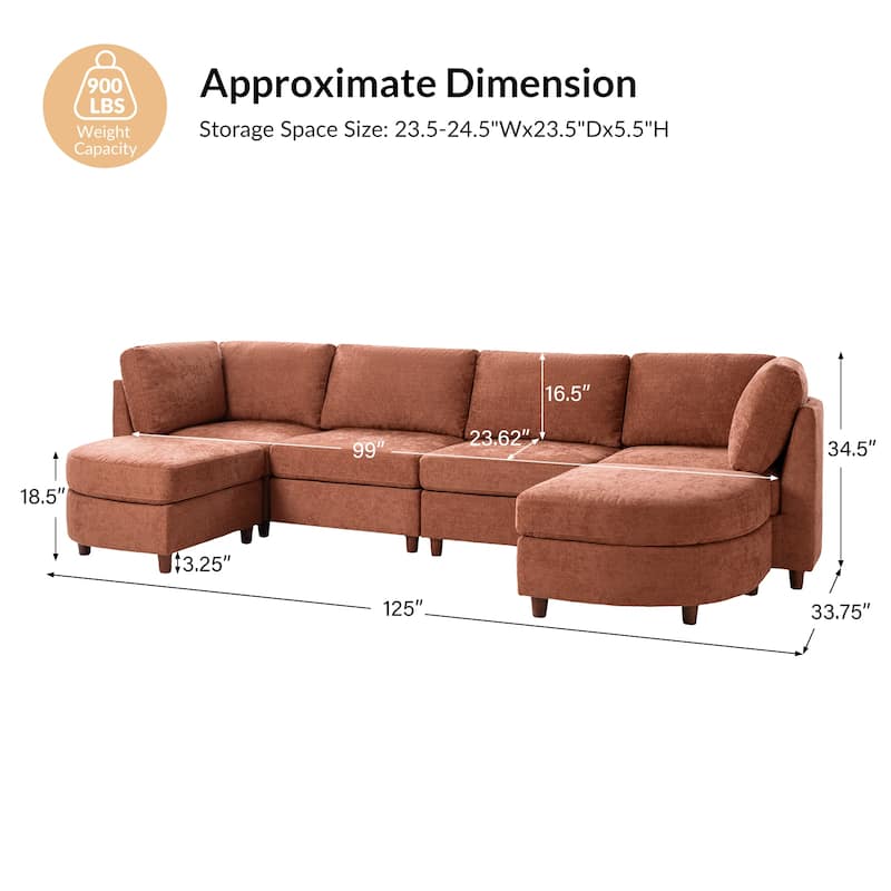 Mattia 125" Modern Under-seat Storage Sectional Sofa with Round Table and Solid Wood Legs by HULALA HOME