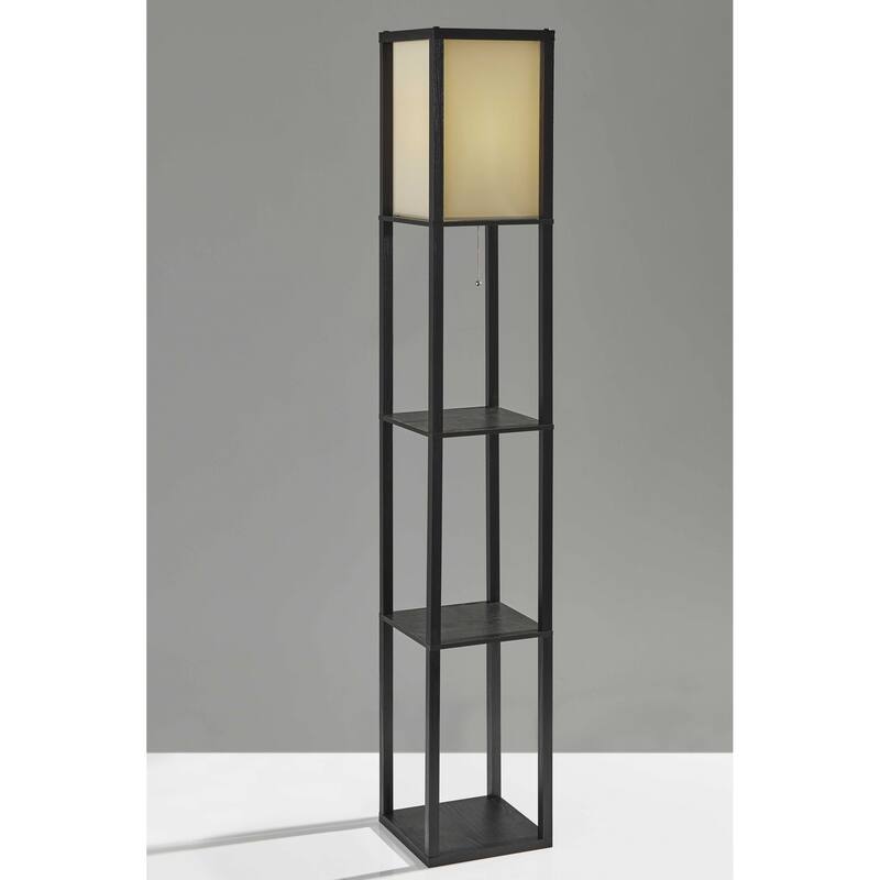 Floor Lamp with Natural Wood Finish Storage Shelves