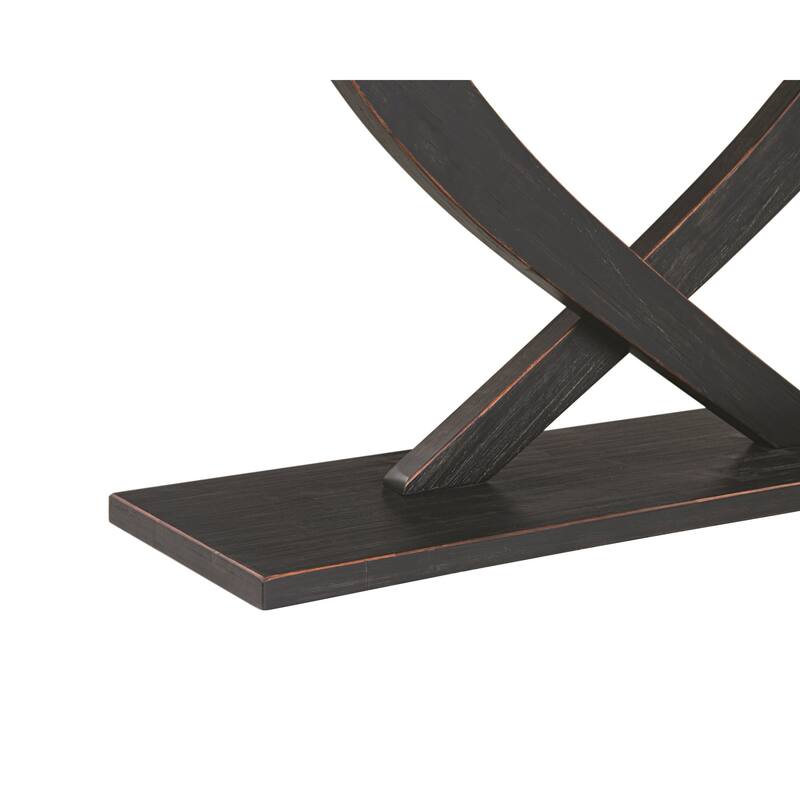 Rase 57 Inch Console Table, Cross Leg Design, Pedestal Base, Black Wood