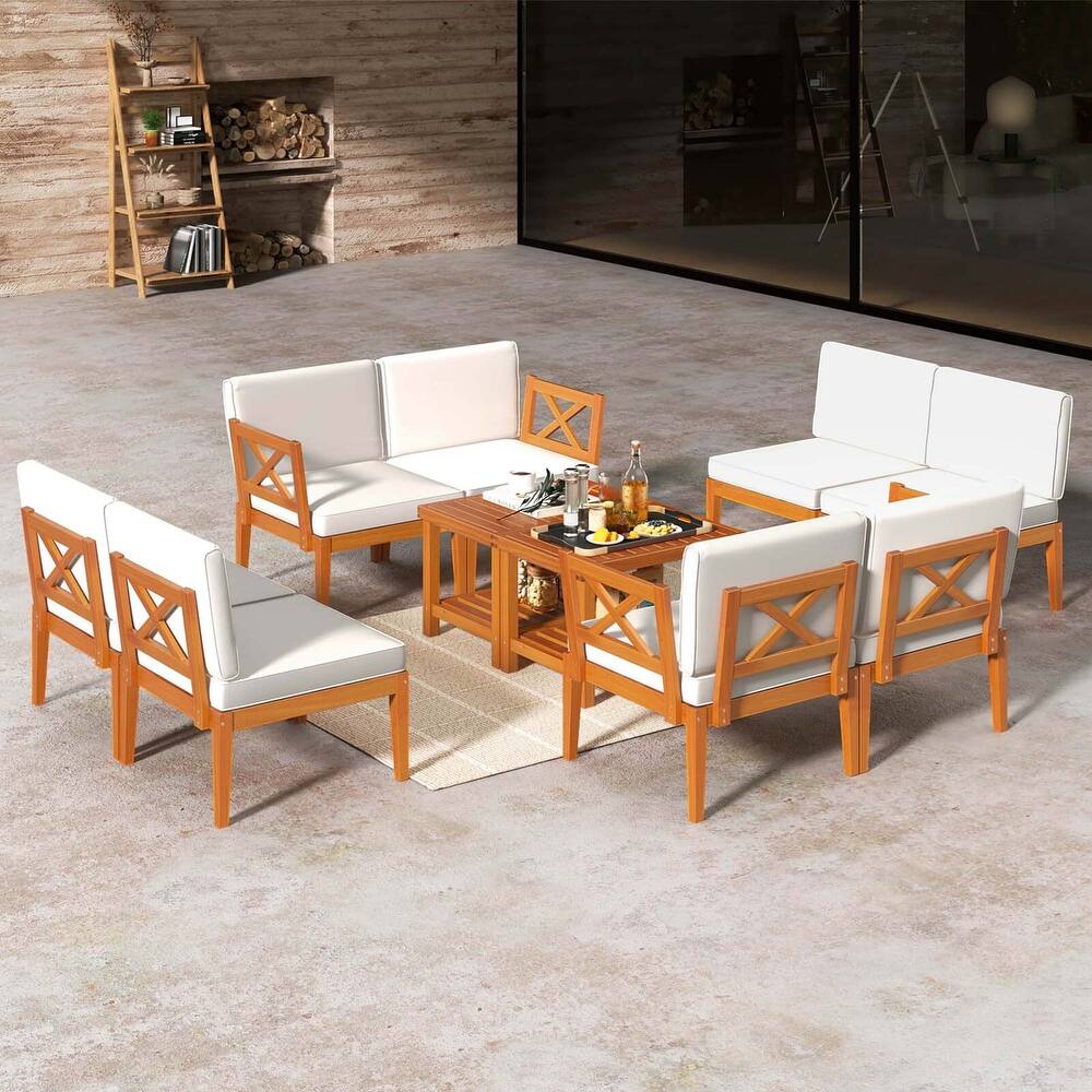 Costway 10 PCS Acacia Wood Patio Furniture Set with Cushions and - See Details