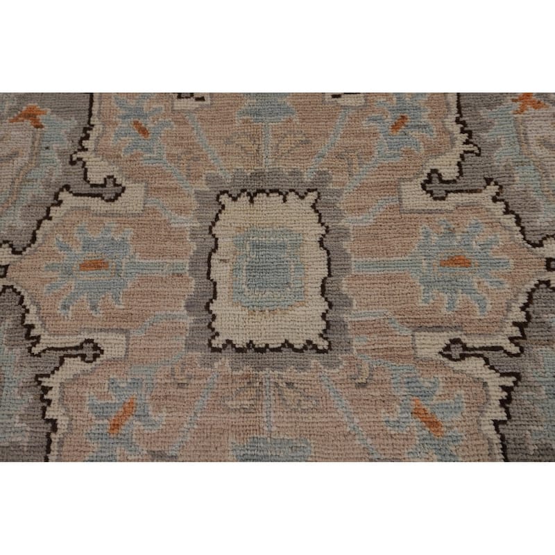 Vegetable Dye Oushak Turkish Rug Blue Hand-Knotted Wool Carpet - 6'1"x 9'0"