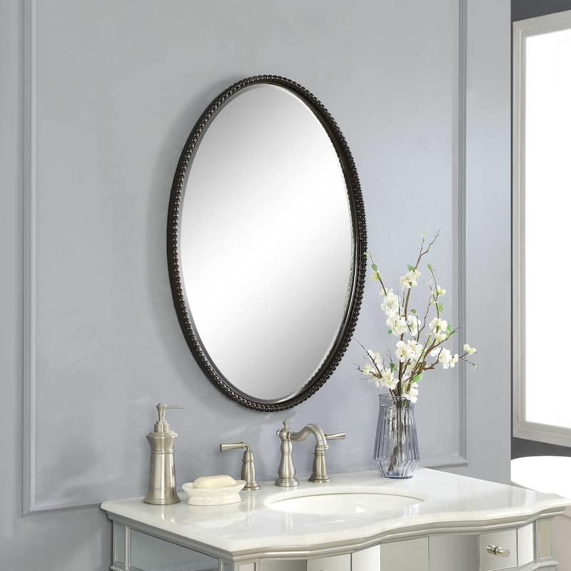 Uttermost Sherise 32" X 22" Oval Vanity Bathroom Wall Mirror with Hand - Oil Rubbed Bronze